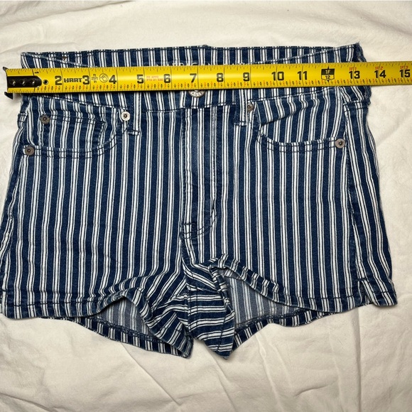 American Eagle size 2 Hi-Rise Shortie Dark Blue and White Striped Denim Shorts - Picture 3 of 9
